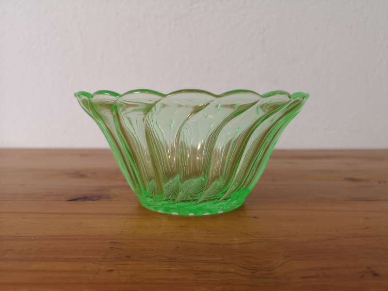 Two vintage art deco Uranium glass by Bagley