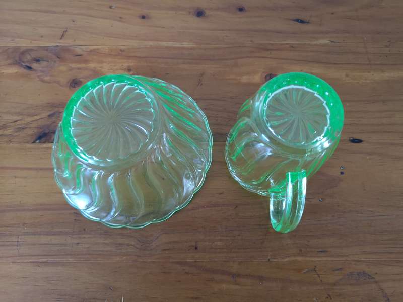 Two vintage art deco Uranium glass by Bagley