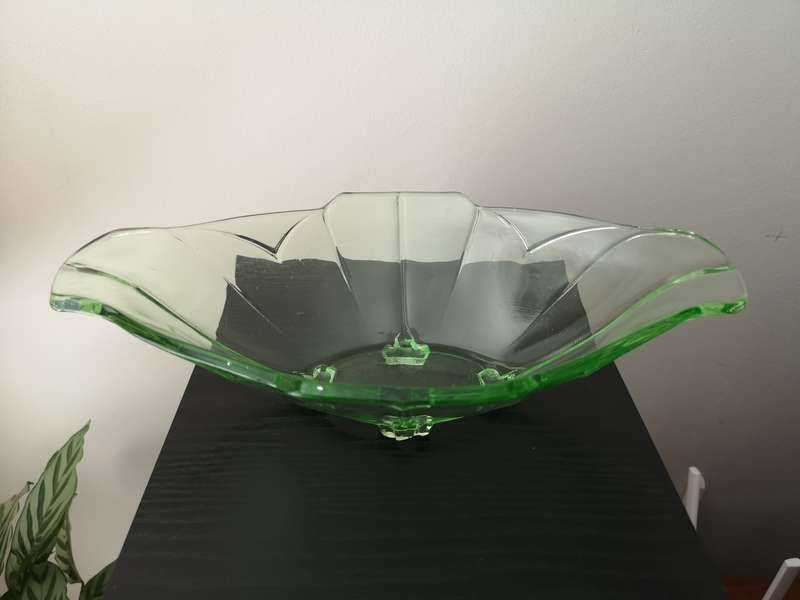 Vintage Sowerby green Uranium glass oval bowl