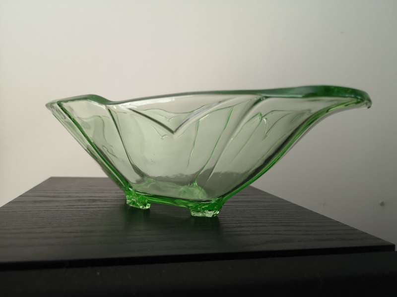 Vintage Sowerby green Uranium glass oval bowl