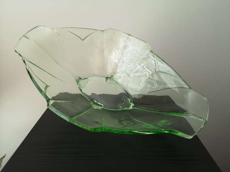 Vintage Sowerby green Uranium glass oval bowl