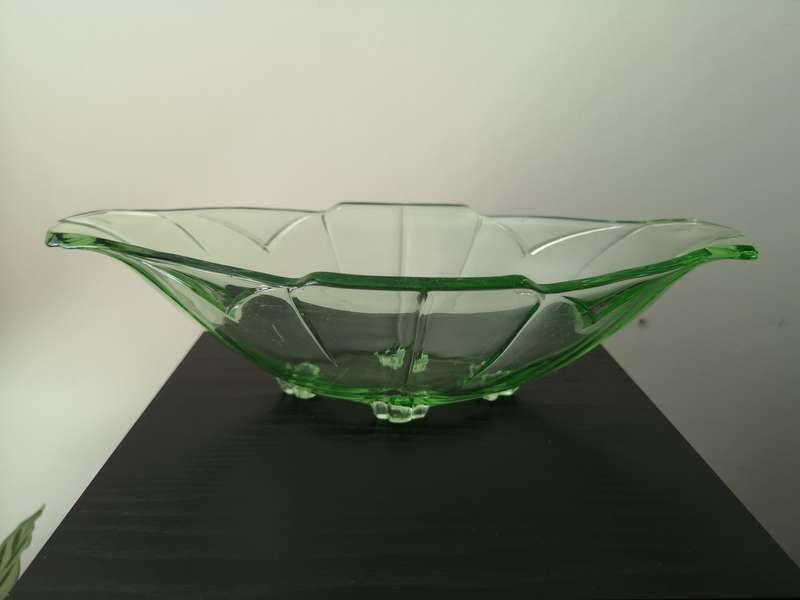 Vintage Sowerby green Uranium glass oval bowl