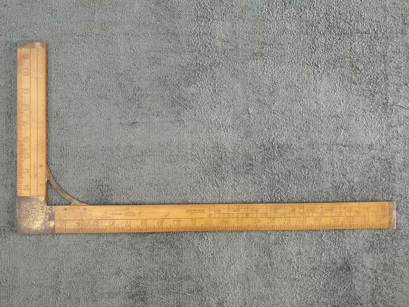 Large Vintage J. Rabone & Sons No. 1513 boxwood & brass proportionate waist measure tailors L square