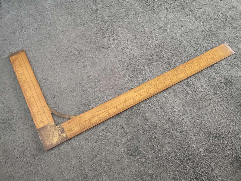 Large Vintage J. Rabone & Sons No. 1513 boxwood & brass proportionate waist measure tailors L square
