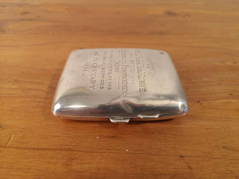 Sterling silver cigarette case **Kimberley Tramwaymens Union 1925**