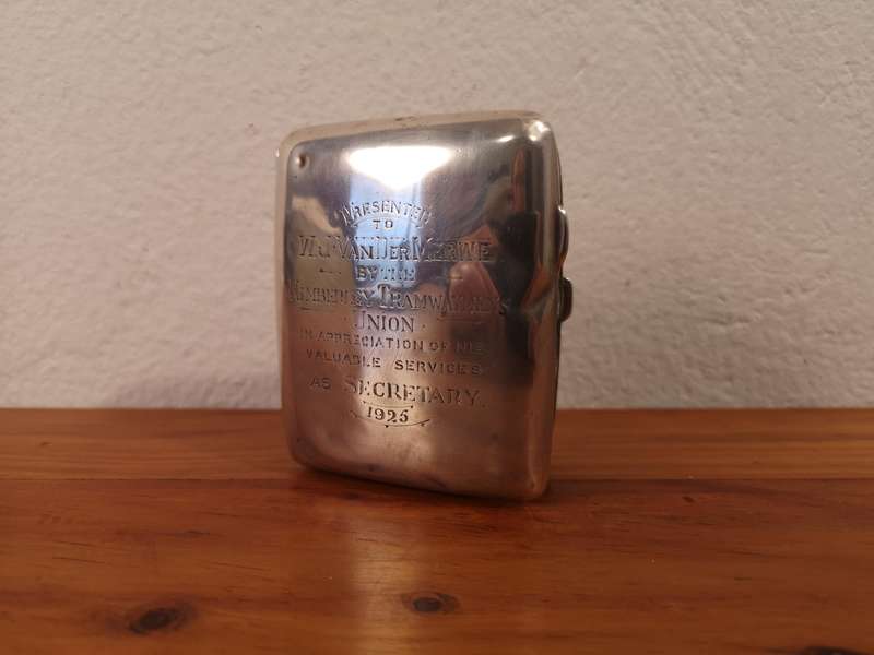 Sterling silver cigarette case **Kimberley Tramwaymens Union 1925**