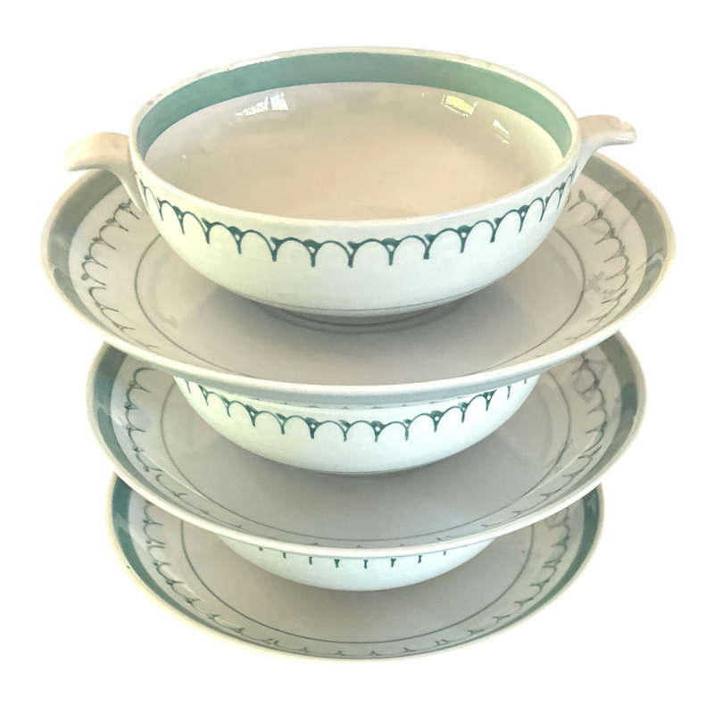 3 Arabia Green Thistle soup cups