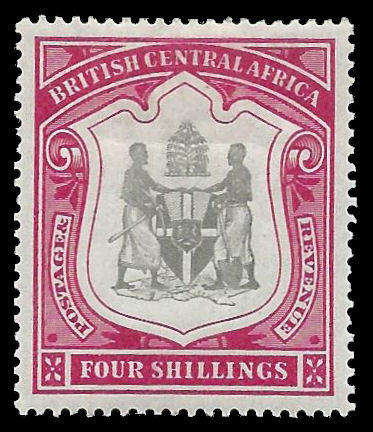 British Central Africa.  1897 4/-.  Cat.value R3 300-00.  MM.