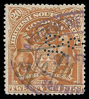 B.S.A.C.  1898/1908.  Twenty Pound Fiscally used.