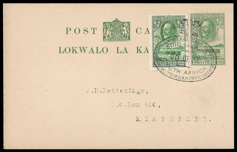 Bechuanaland.  King George V Uprated Postal Stationary Card with 1934 Royal Tour Cancellation.