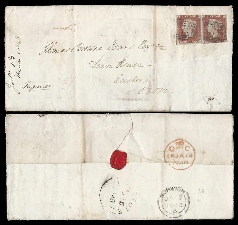 Great Britain. 1841. Imperf Penny Red pair on cover. Cat. value R1 650-00.