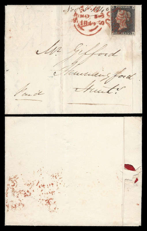 Great Britain. Cat.value R18 000-00+. Penny Black with Red Maltese on wrapper.