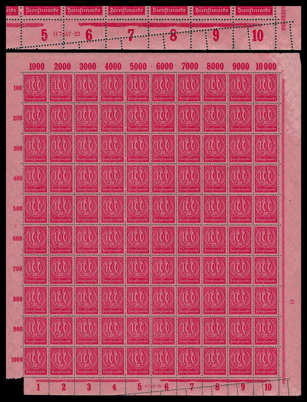 Germany - Reich.  1922 Official.  Complete sheet with misperforation.  Unmounted mint.