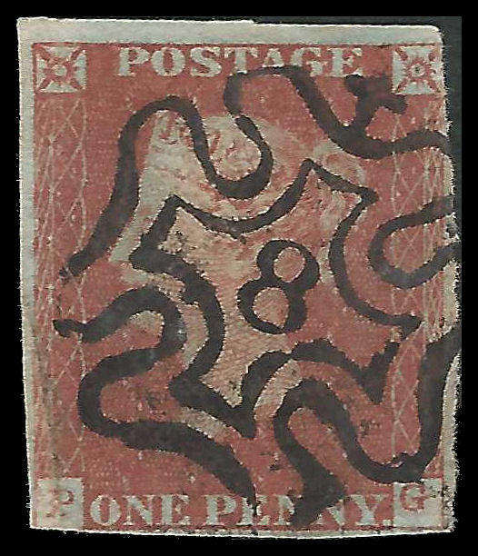 Great Britain. Penny Red with Maltese Cross and Number.  Cat.value R3 800-00.