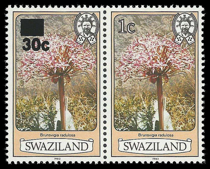 Swaziland.  Pair with overprint omitted. Cat.value R8 800-00.  UM.