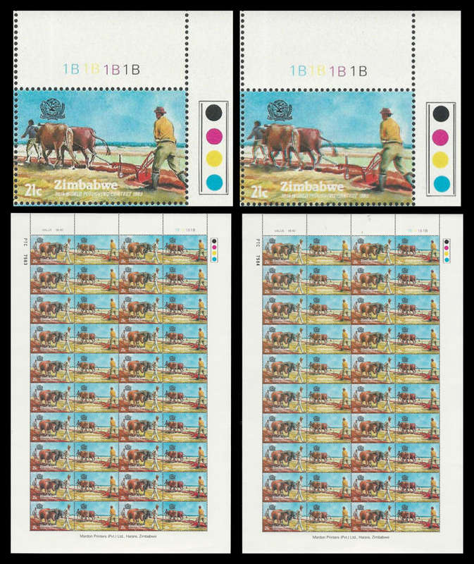 Zimbabwe. Shift of Blue in complete sheet.  Price  R20-00/ stamp.  UM.