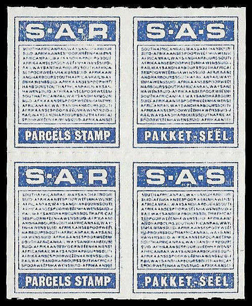 South African Railways.  Imperforated vertically Proof Block of 4.  Unmounted mint.