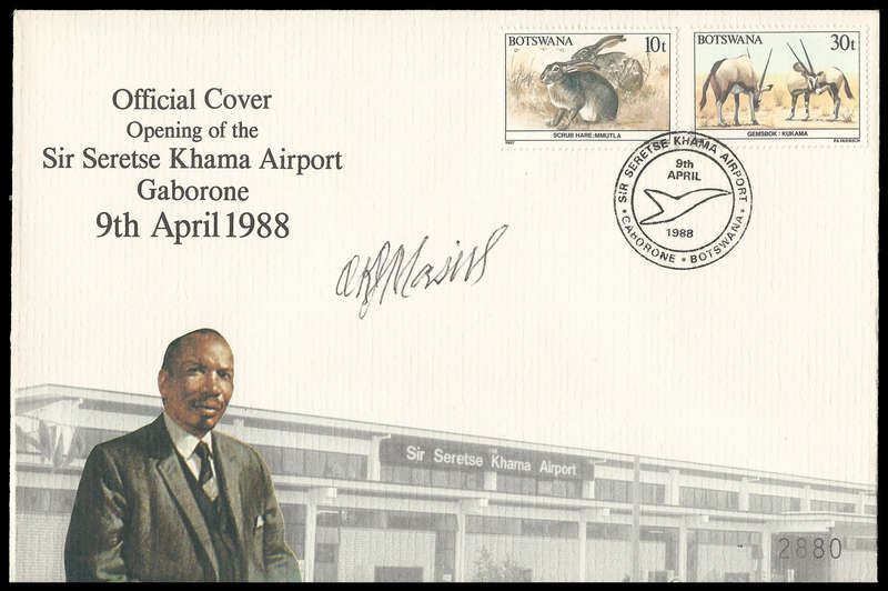 Botswana. 1988 Cover signed by Botswana President Sir Ketumile Masire.
