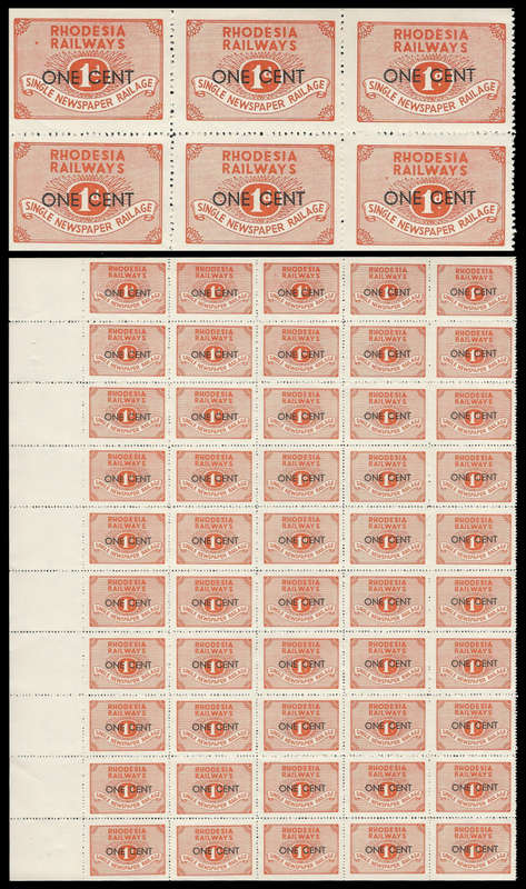 Rhodesia Newspaper Railway Stamps.  Complete sheet of 50.  2nd Printing.  UM.