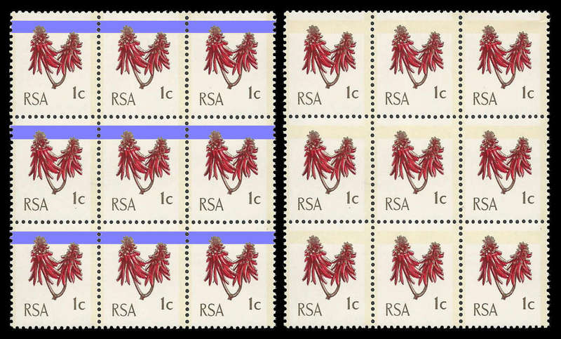 Republic of South Africa.   One Horizontal Phosphor Band per stamp / Shifted Phosphor Band.