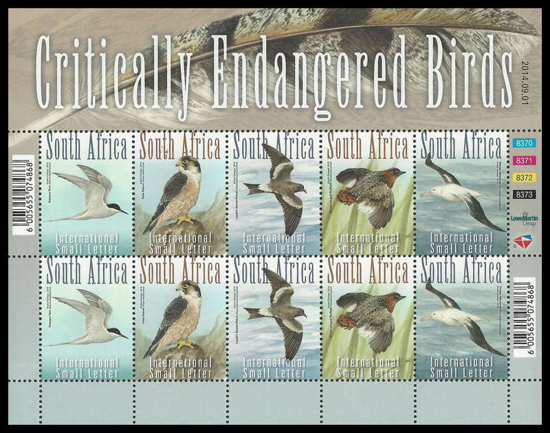 Republic of South Africa. 2014 Endangered Birds.  Cat.value R800-00. UM.