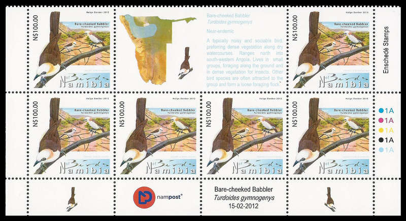 Namibia. Birds.  5th Defs.  Compl. set of 12 control blocks.  FACE value R990-00.