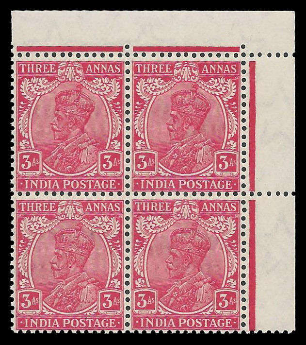 India. King George V block of 4. Cat.value R2 000-00. UM.