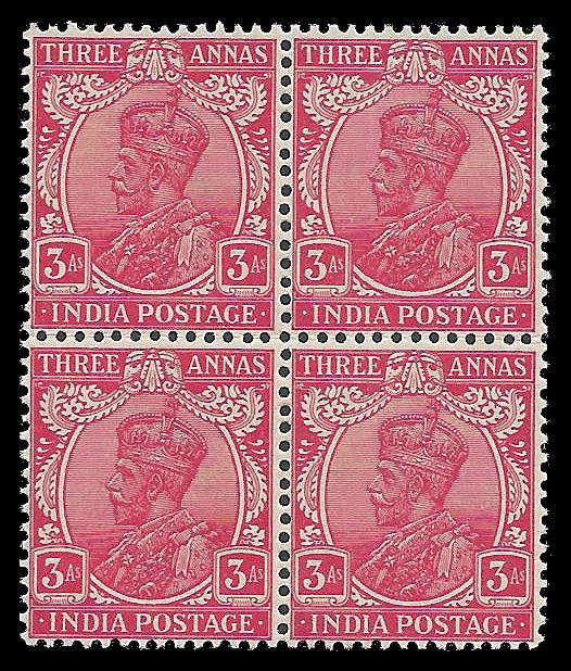 India. King George V block of 4. Cat.value R2 000-00. UM.