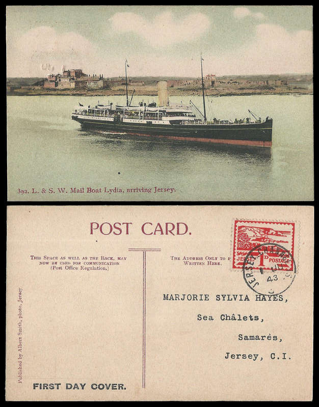 Great Britain  Jersey.  German Occupation.  Postcard with First Day Cancellation.