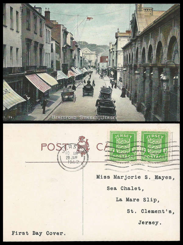 Great Britain  Jersey.  German Occupation.  Postcard with First Day Cancellation.
