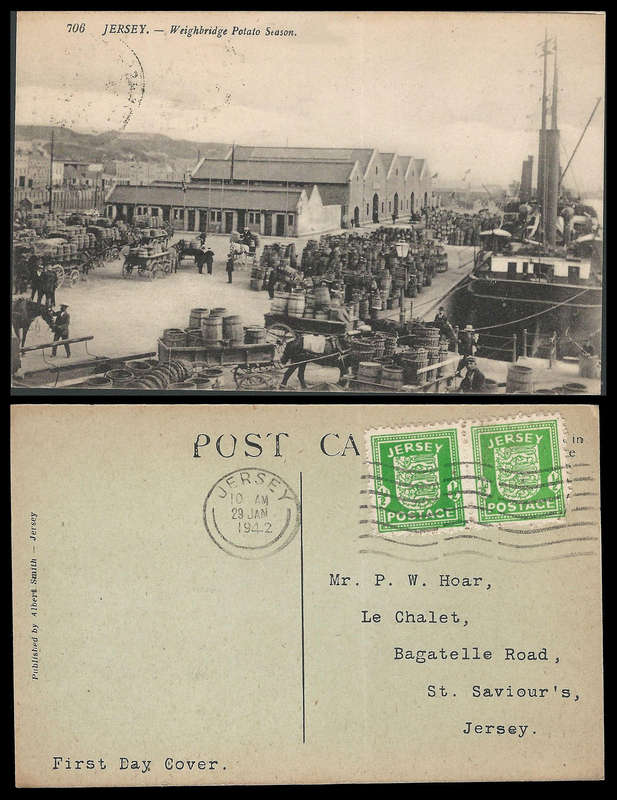 Great Britain  Jersey.  German Occupation.  Postcard with First Day Cancellation.