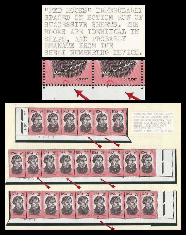 Republic of South Africa. Red Hooks. 6 Stamps affected. UM.