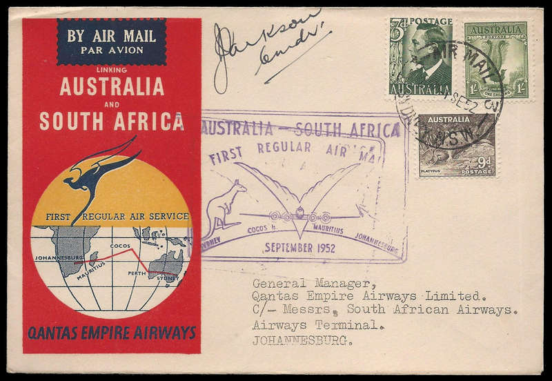 Union of South Africa. 1952 Flight cover signed by pilot.