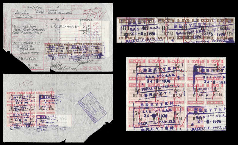 South African Railways.  Waybill bearing 9 Horisontal pairs (20 stamps).
