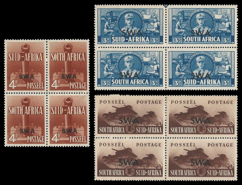 South West Africa.  1941 Large Wars.  Three Blocks.  Cat.value R1 620-00.  UM.