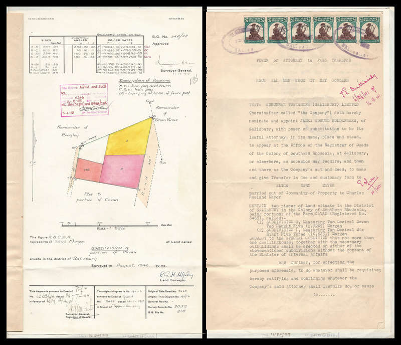 Southern Rhodesia.  1943  Power of Attorney document as per scan.
