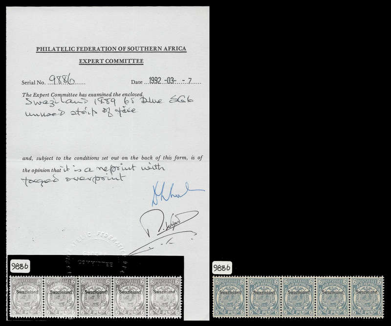 Swaziland.  Forgery with Certificate.  Cat.value R5 500-00 as genuine.  UM.