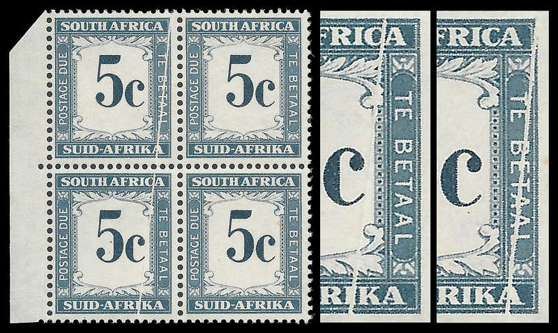 Union of South Africa.  Postage Due block with 2 x Pre-Printing Crease.