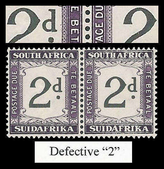 Union of South Africa. Postage Due. INV WMK with Malformed 2. Cat.value as basic R1 960-00.