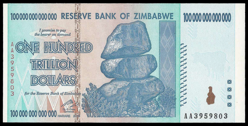 Zimbabwe.  Uncirculated.  100 Trillion Dollars Banknote.