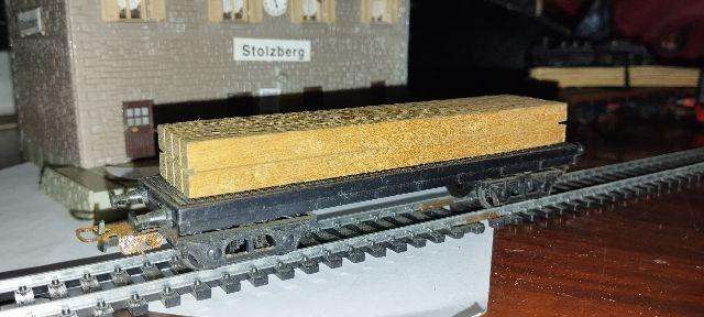 Lima Bogie Flat Wagon with Wood Load - HO Scale