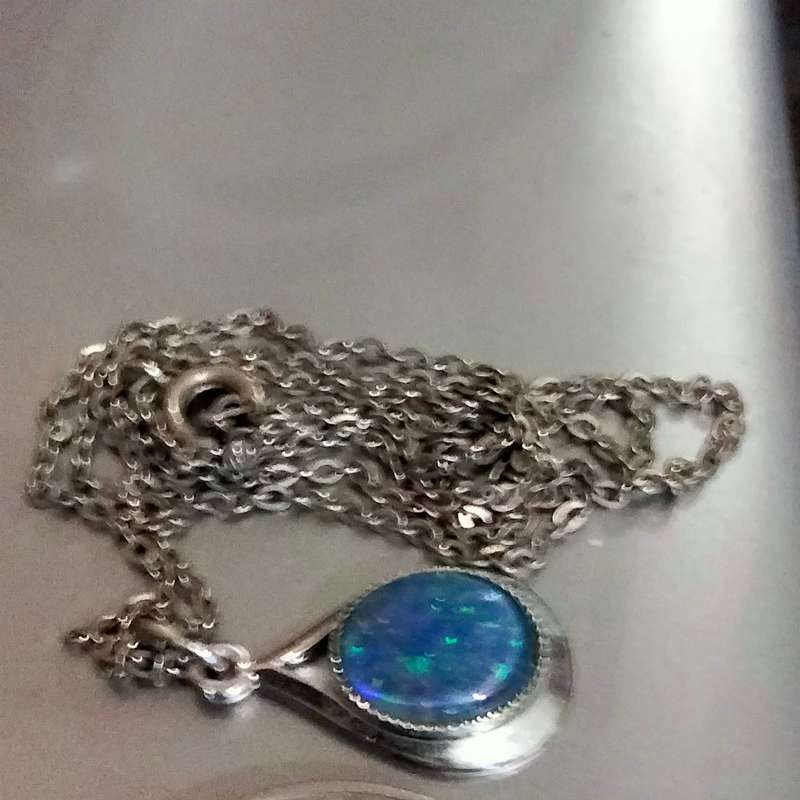 Sterling Silver Opal blue firelight tear drop Pendant Necklace+A ChainLOOK at my Buy Now  NO WAITING