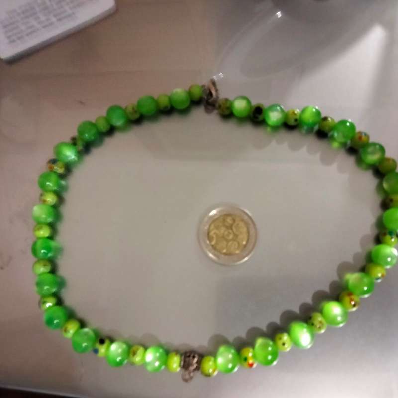 Necklace Murano Art glass hand blown beads dots Green+Synthetic round Look at my Buy Now No Waiting