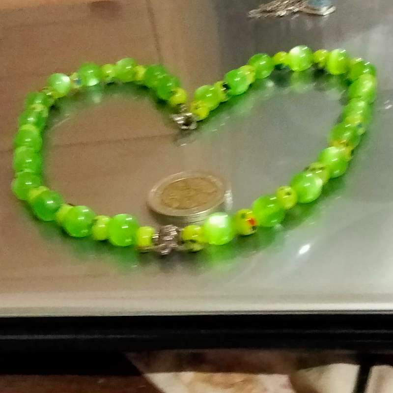 Necklace Murano Art glass hand blown beads dots Green+Synthetic round Look at my Buy Now No Waiting