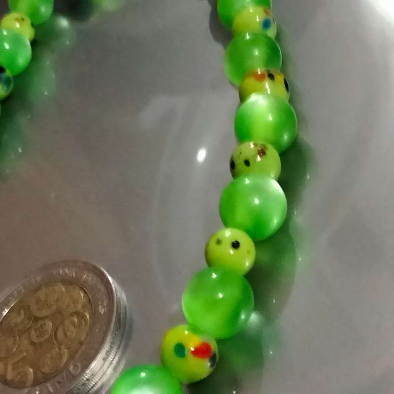Necklace Murano Art glass hand blown beads dots Green+Synthetic round Look at my Buy Now No Waiting