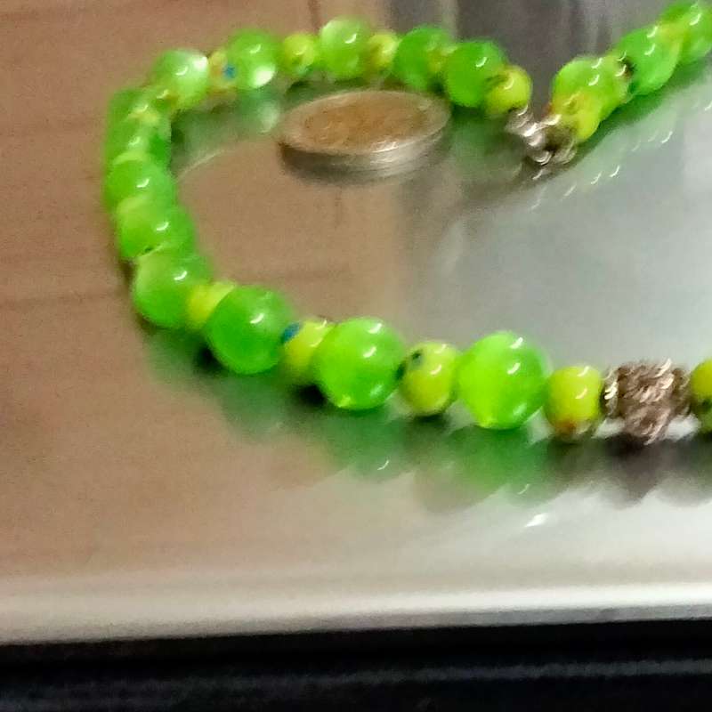Necklace Murano Art glass hand blown beads dots Green+Synthetic round Look at my Buy Now No Waiting
