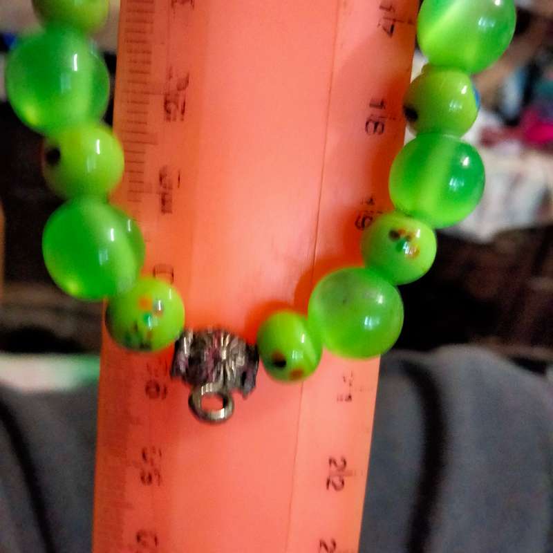 Necklace Murano Art glass hand blown beads dots Green+Synthetic round Look at my Buy Now No Waiting