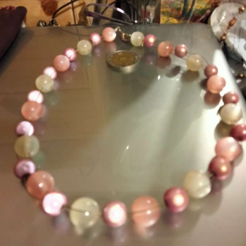 Necklace  pretty pinks +pink round synthetic beads  look at my Buy Now listings No Waiting