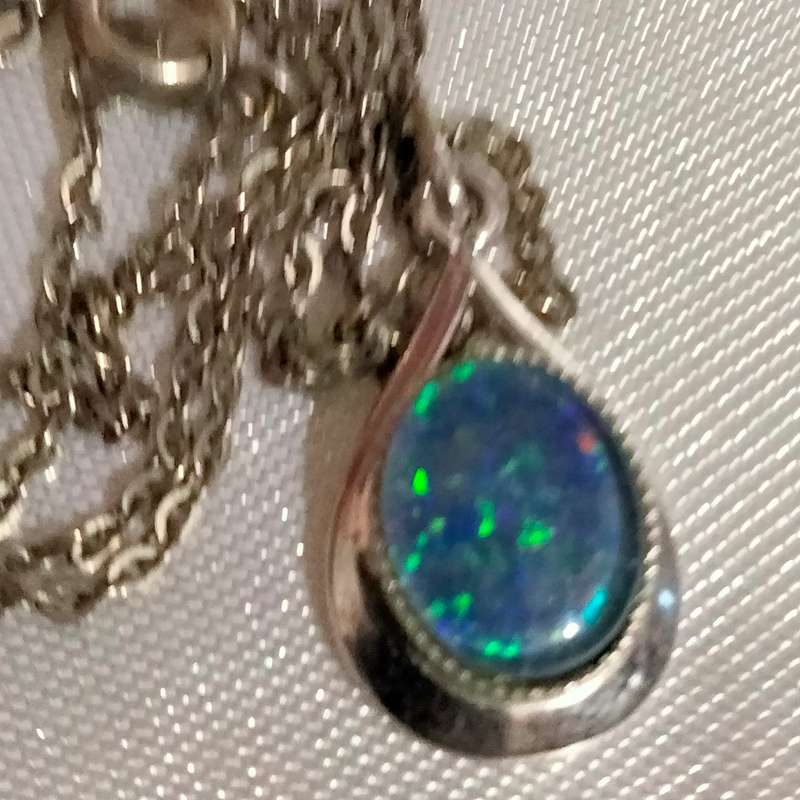 Sterling Silver Opal blue firelight tear drop Pendant Necklace+A ChainLOOK at my Buy Now  NO WAITING