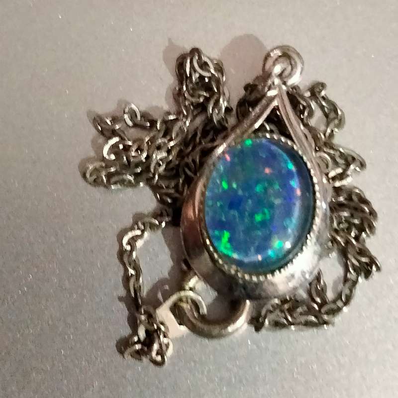 Sterling Silver Opal blue firelight tear drop Pendant Necklace+A ChainLOOK at my Buy Now  NO WAITING